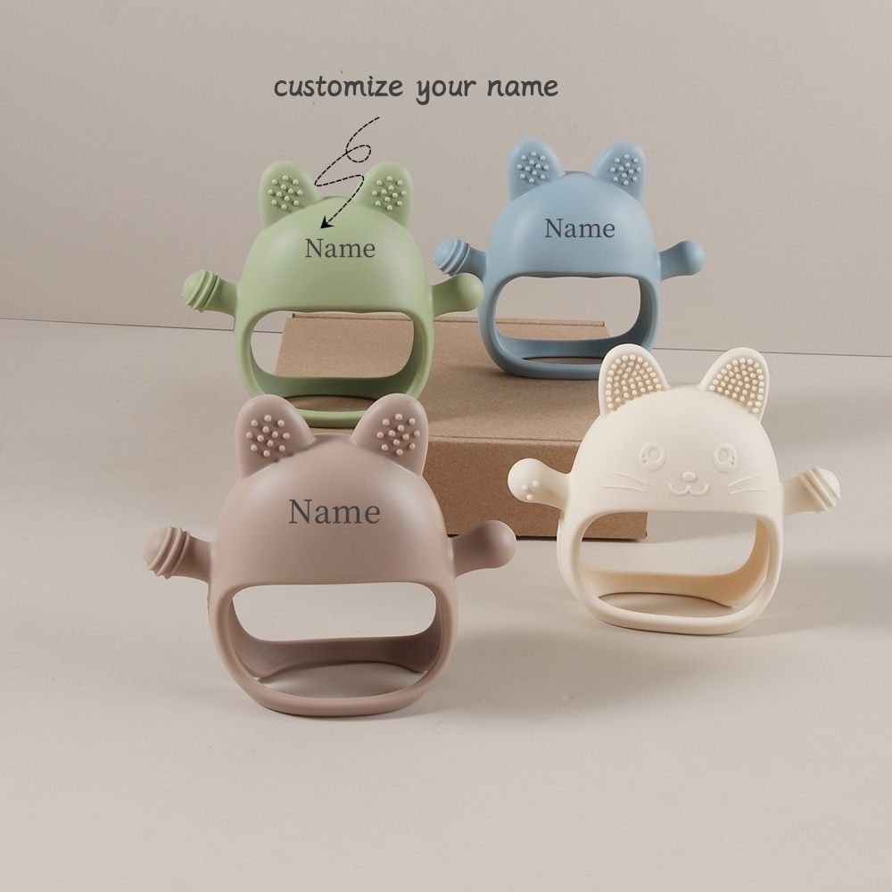 Teething Mitten Baby - عضاضة أطفال مخصصة بالاسم، قفاز سيليكون